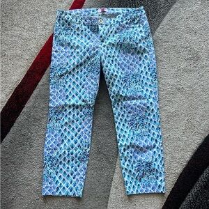 Lilly Pulitzer Blue Green Mosaic Silk Fit Ankle Pants